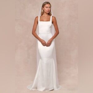 Luxe Loveliness White Satin Backless Mermaid Maxi Dress - Large - NEW